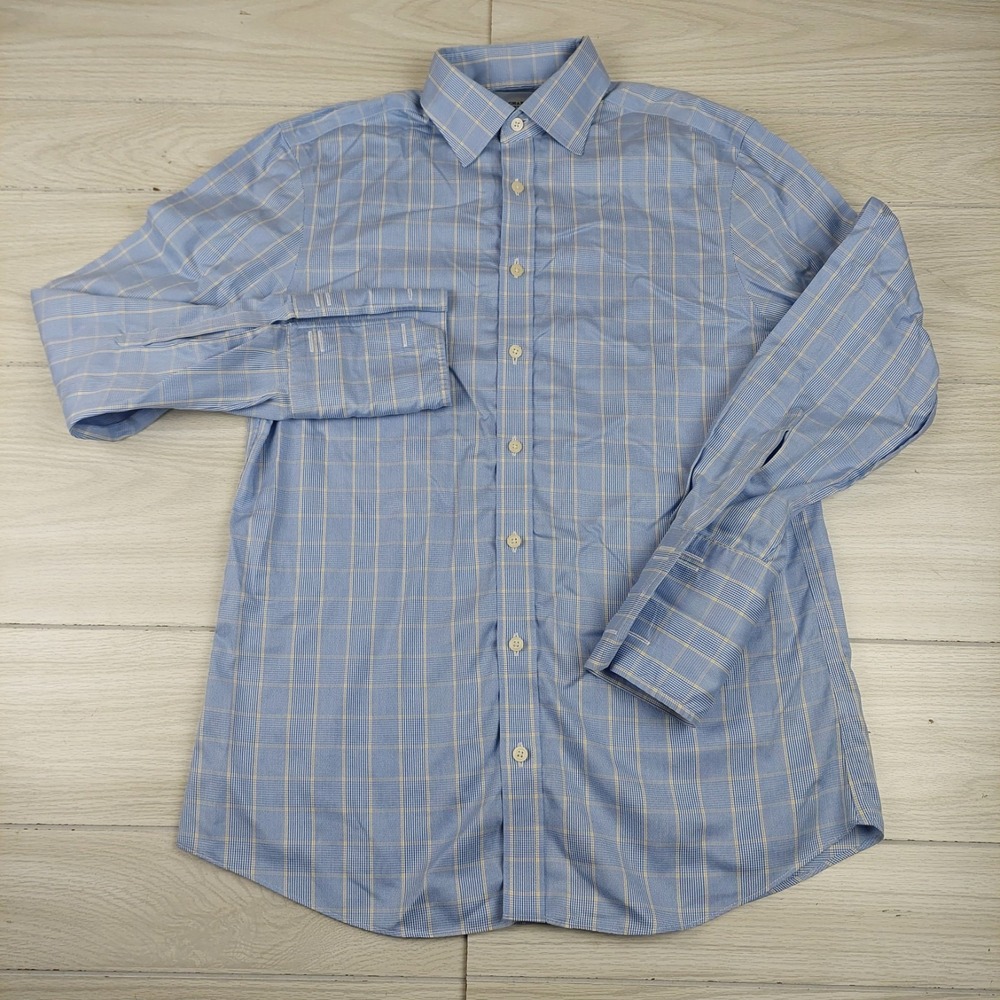 Charles Tyrwhitt Dress Shirt Mens 15.5/33 Blue Check Slim Fit French Cuff